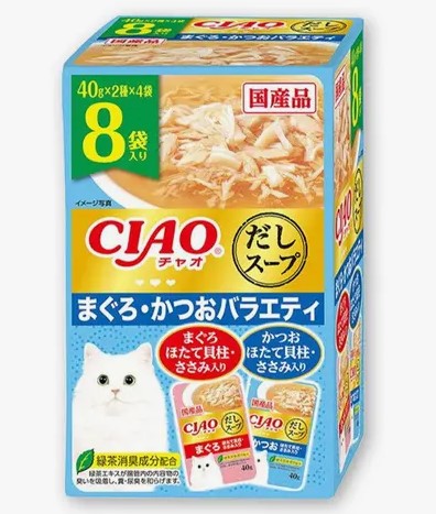 CIAO - 貓湯包 鰹魚 / 吞拿魚+帶子+雞肉 (帶子湯底) ( 40gx8包 )