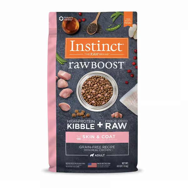 Instinct - rawboost NV 無穀物+凍乾生肉粒系列 (雞肉皮膚毛髮健康配方) 18lbs