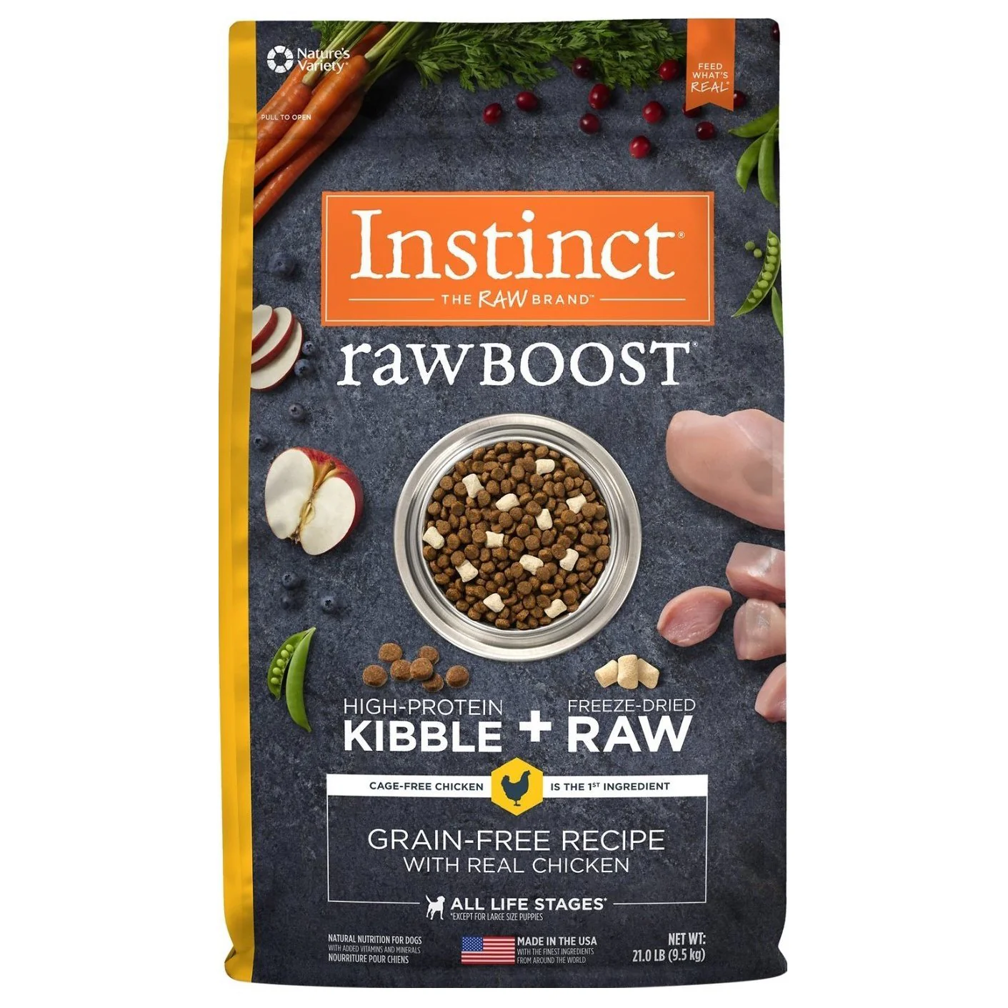 Instinct - rawboost NV 無穀物+凍乾生肉粒系列 (雞肉凍乾全犬配方) 4lbs / 21lbs
